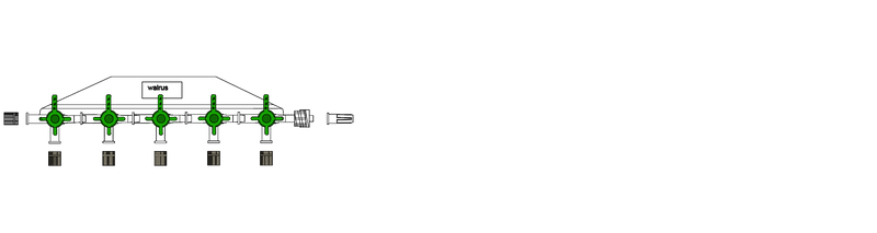 CODAN 5-gang four-way stopcocks on a manifold plate