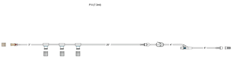 CODAN Back check valve, regularbore tubing, 3-gang pressure-activated valves, 10” pigtail with pinch clamp, needlefree Y-site, male luer-lock