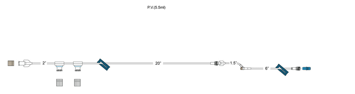CODAN Regularbore tubing, 2-gang pressure-activated valves, (2) slide clamps, 8” pigtail with pre-pierced Y-site, spin-lock