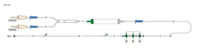 CODAN (2) non-vented spikes, (3) roller clamps, 200 micron filter chamber, cylinder hand pump, needlefree Y-site, spin-lock