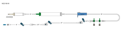 CODAN 10d non-vented chamber, cylinder hand pump, roller clamp, detachable 2-gang four-way stopcocks, (3) slide clamps, (2) needlefree Y-sites, 6” pigtail with spin-lock