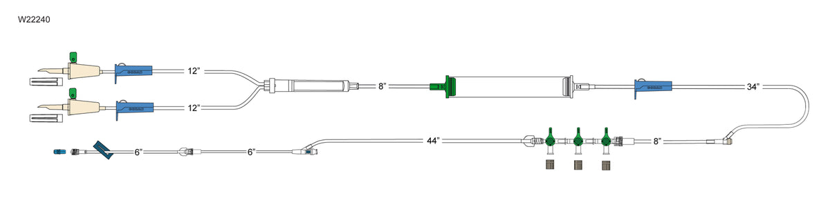 CODAN (2) vented spikes, (3) roller clamps, 200 micron filter chamber,