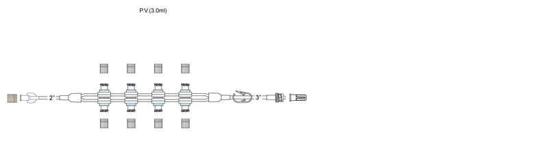 CODAN Regularbore tubing, (8) pressure-activated valves bonded back-to-back, pinch clamp, male luer-lock