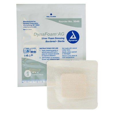 Dynarex DynaFoam AG Bordered Silver Foam Dressing - 4"X4" case of 10