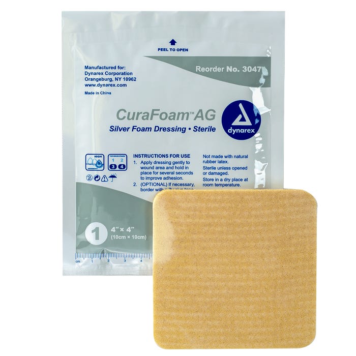 Dynarex CuraFoam AG Silver Foam Dressing - 4"X4" case of 10 Quantity per box: 10
