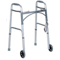 Dynarex Two Button Folding Walker With Wheels size adult per box quantity is 1