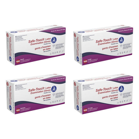Dynarex Safe-Touch Latex Exam Gloves, Powder-Free case of 10 Quantity per box: 100