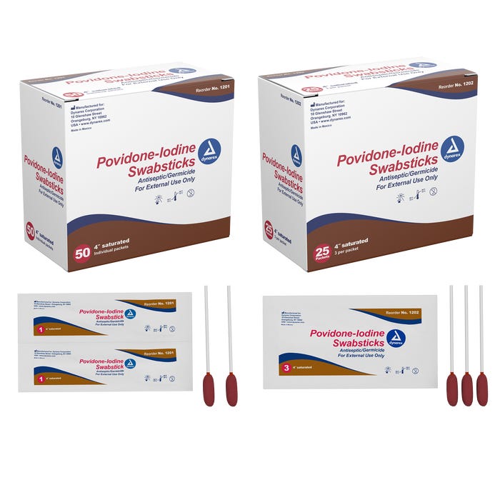 Dynarex Povidone Iodine Swabsticks case of 10 Quantity per box: 50