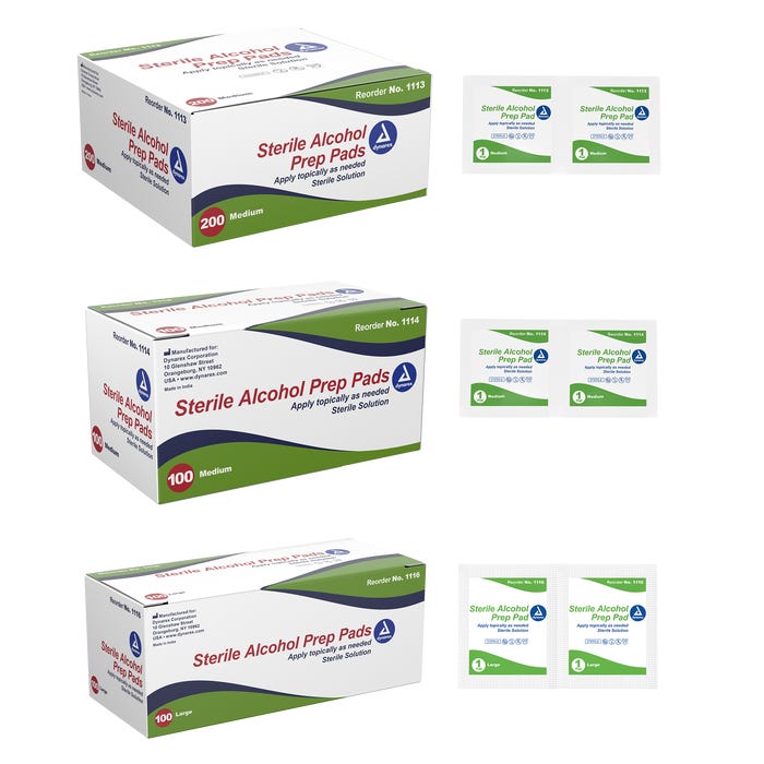 Dynarex Sterile Alcohol Prep Pads large size 100 wipes per box case of 10 Quantity per box: 100