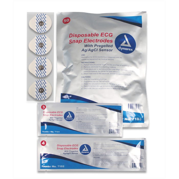 Dynarex Snap Electrodes - Disposable case of 12 Quantity per box: 50