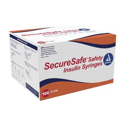 Dynarex SecureSafe Safety Insulin Syringes case of 5 Quantity per box: 100