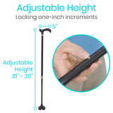 CARBON FIBER STANDING CANE, QUAD TIP, 31"-39.5", DERBY GRIP, 250 LBS, BLACK - MOB1038BLK