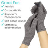 ARTHRITIS GLOVES, FULL FINGER, SMART TIP, 1 PAIR, SMALL, GRAY