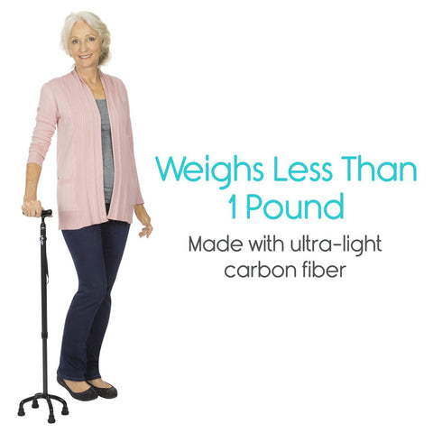 CARBON FIBER QUAD CANE, ULTRALITE, REVERSIBLE, 26"-36" - MOB1023BLK