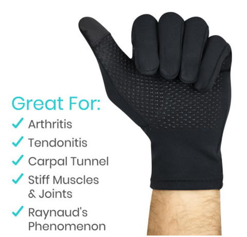 COPPER ARTHRITIS GLOVES, FULL FINGER, SMART TIP, GRIP DOTS, BLACK, X SMALL, 1 PAIR