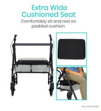 BARIATRIC ROLLATOR, ADJ STEEL FRAME, WIDE SEAT, 500 LBS, BLACK