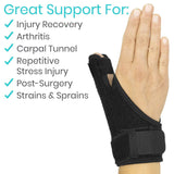 STANDARD THUMB BRACE, 2 RIGID SPLINTS, OPEN PALM, REVERSIBLE - SUP2050BLK
