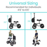 ALL TERRAIN KNEE WALKER, STEEL FRAME, 12" TIRES, FOLDABLE, 300LBS, BLACK