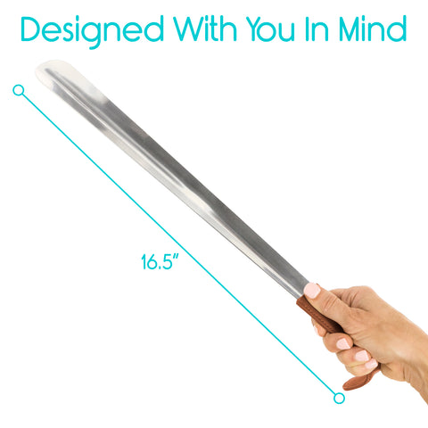 16" METAL SHOE HORN, STAINLESS STEEL, LEATHER GRIP, 2 PK - LVA1092PAK2