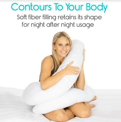 C-SHAPED BODY PILLOW, POLYFIBER, 54" X 6" WHITE COVER - CSH1039WHT