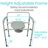 BARIATRIC COMMODE, ADJUSTABLE STEEL FRAME, 6 QT PAIL W/LID, SPLASH GUARD - LVA1059