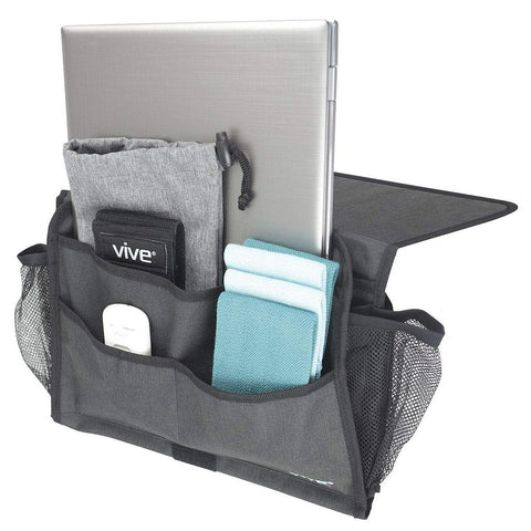 BEDSIDE CADDY, 13.5" WIDE, MESH POCKETS, EXTRA-LONG FLAP - LVA2055BLK