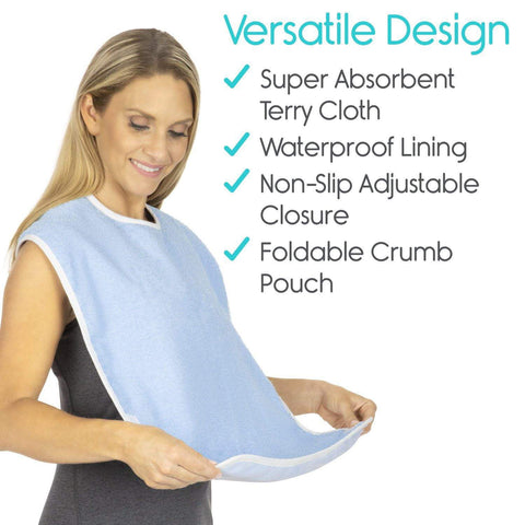 ADULT BIBS, 30" X 18", WATERPROOF LINING, MACHINE WASHABLE, 2 PK - LVA1084PAK2