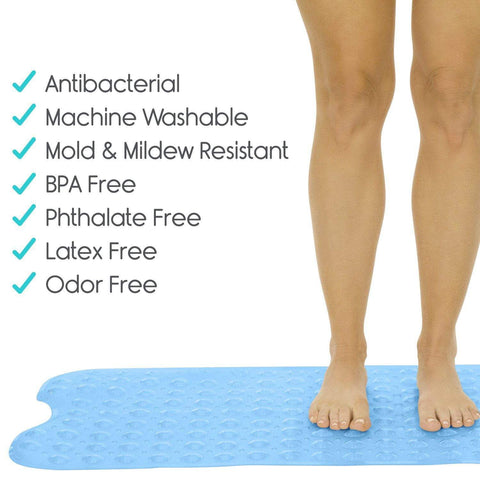 38" X 15" BATH MAT, NONSLIP SUCTION CUPS, BLUE PVC