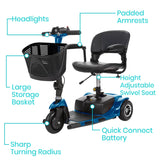 3 WHEEL MOBILITY SCOOTER, 12.4 M RANGE, 265 LB CAPACITY, BLACK