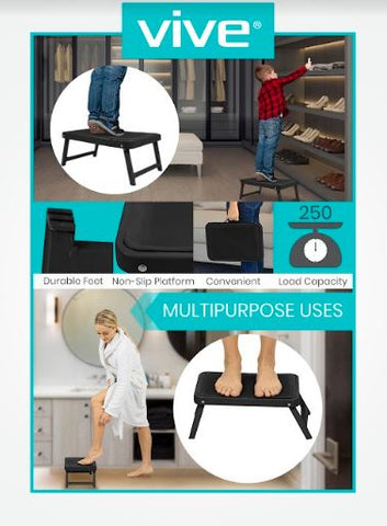 6.5" FOLDING STEP STOOL, WIDE BASE, NONSLIP PLATFORM- LVA2068BLK