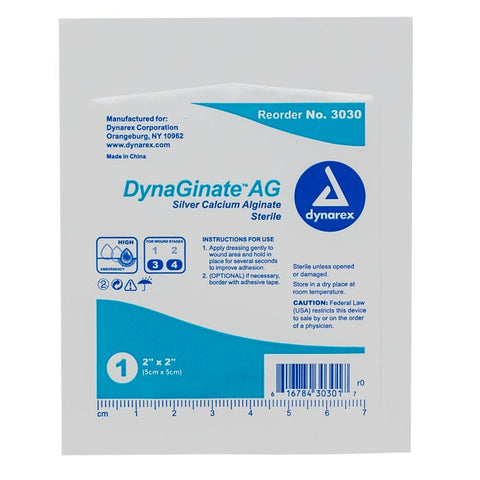 Dynarex DynaGinate AG Silver Calcium Alginate Dressings case of 10 Quantity per box: 10