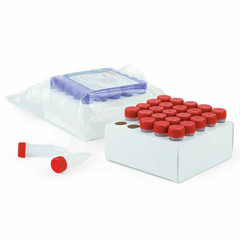 Globe Scientific Diamond Midi Centrifuge Tube, 5.0mL, PP, Assembled Red Screw Cap, Graduated, STERILE, 25 of Rack, 20 Racks of Unit