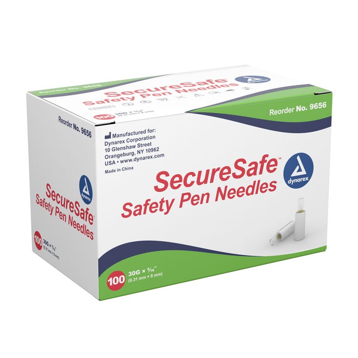 Dynarex SecureSafe™ Safety Pen Needle 30G - 8mm case of 12 Quantity per box: 100