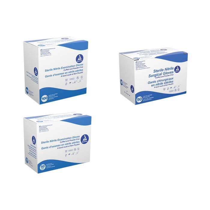 Dynarex Sterile Nitrile Exam Gloves, Powder-Free size large case of 8 Quantity per box: 100