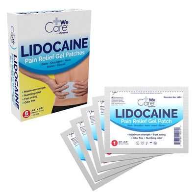 Dynarex Lidocaine Pain Relief Gel Patches - Back/Shoulders/Neck/Knees/Elbows - 3.9 X 5.5in case of 12 Quantity per box: 5