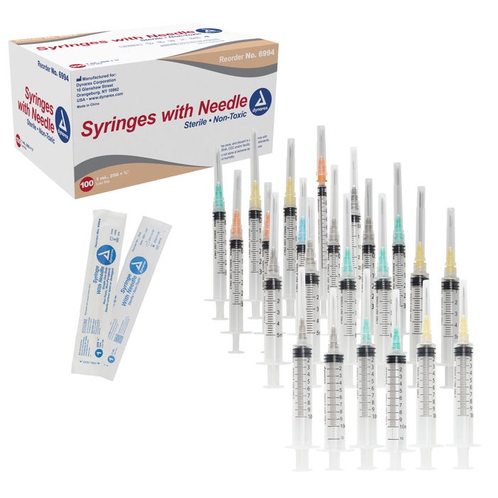 Dynarex Syringes With Needle size 1cc gauge 25G case of 8 Quantity per box: 100