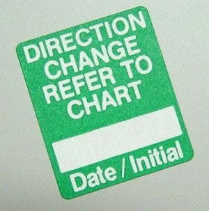 capsa Direction Change Label - Green - Roll Of 250