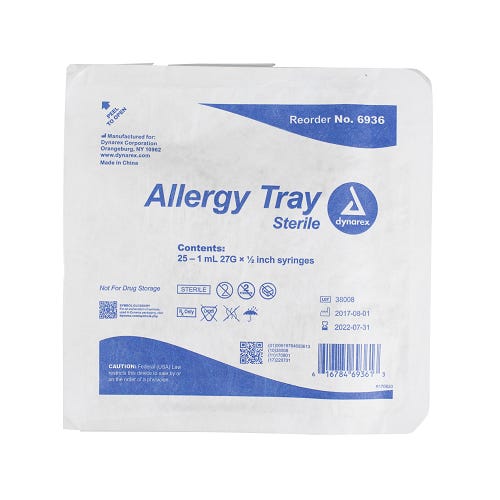Dynarex Allergy Non-Safety Syringe Tray - 1cc 27G - 1/2in case of 40 Quantity per box: 25
